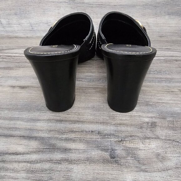 Liz Claiborne Flex Black Leather Buckle Slide Dressy Heel Mules Shoes - Picture 6 of 11